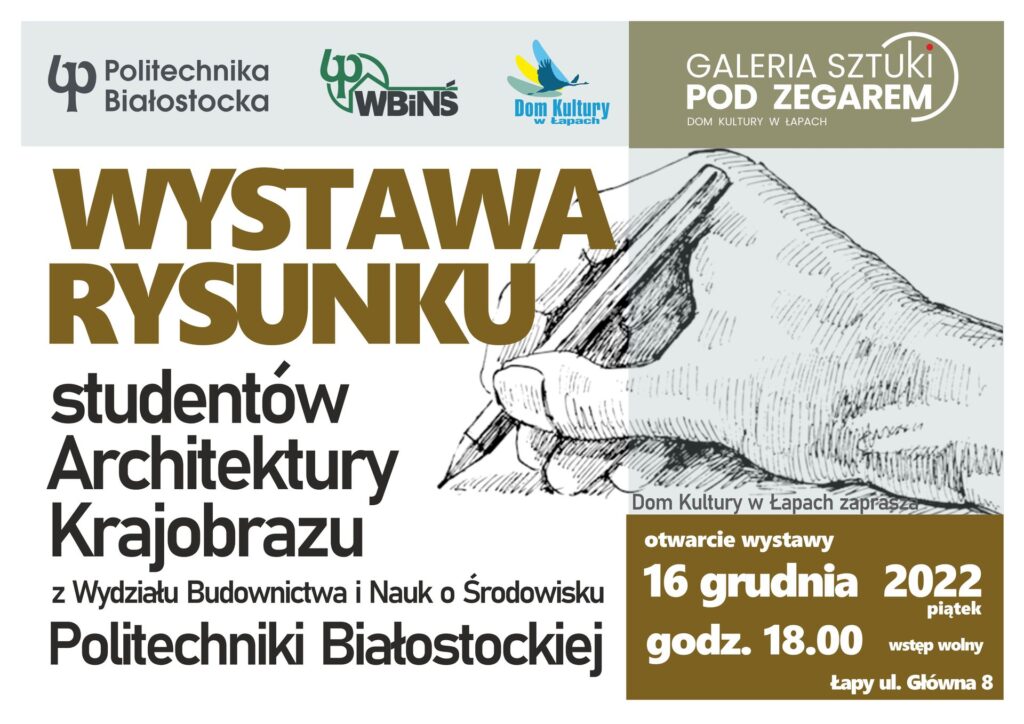  Wystawa prac studentów Politechniki Białostockiej galeria sztuki pod zegarem