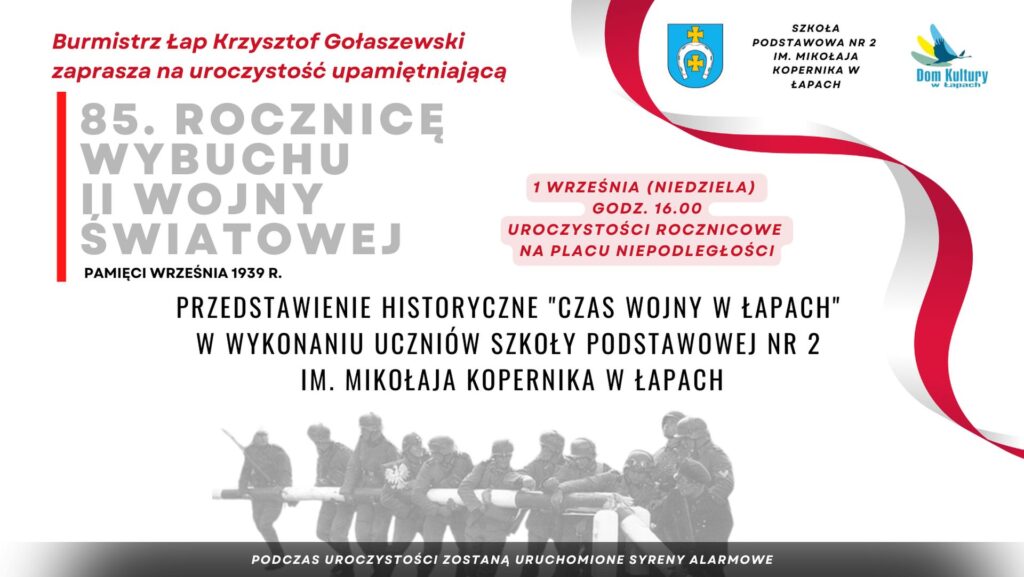 uroczystość upamiętniającą 85. rocznicę wybuchu II wojny światowej