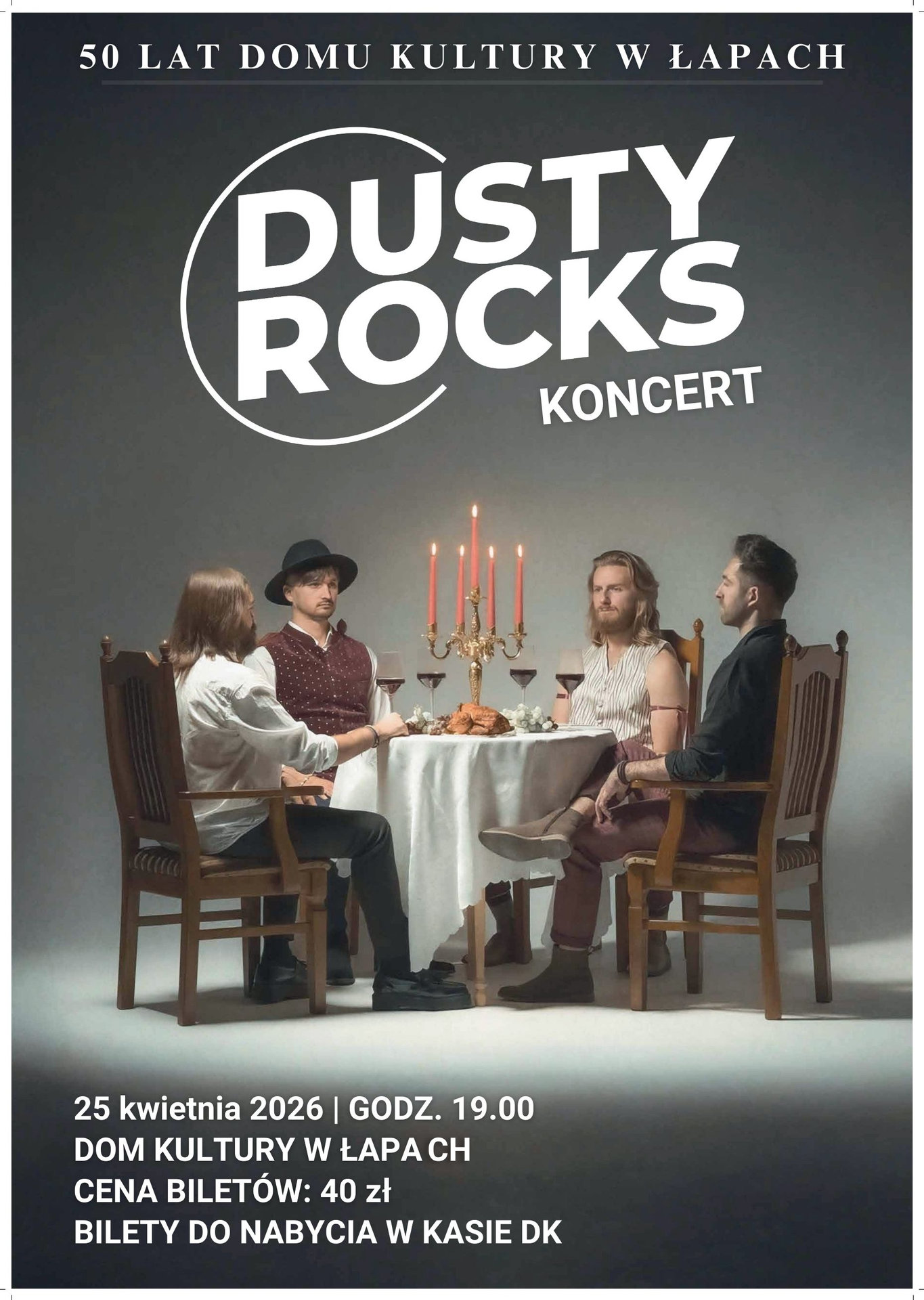 Koncert rockowy Dusty Rocks 25 kwietnia 2026, godz. 19:00, wstęp 40 złdkLapy.PL